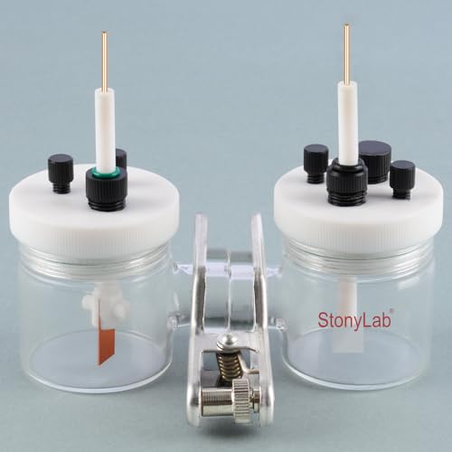 stonylab H-Type Electrolytic Cells, Borosilicate Replaceable Ion-Exchange Membrane Electrolyzer Sealed Electrochemical Cells with PTFE Lids and Electrodes, 50 ml - Image 5