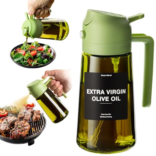 CXINYI - 16oz/470ml Olive Oil Dispenser for Kitchen with Stickers - 2 in 1 Olive Oil Sprayer for Cooking, Air Fryer, and Salad, Green (Light-Proof Kitchen Gadget) - Image 1