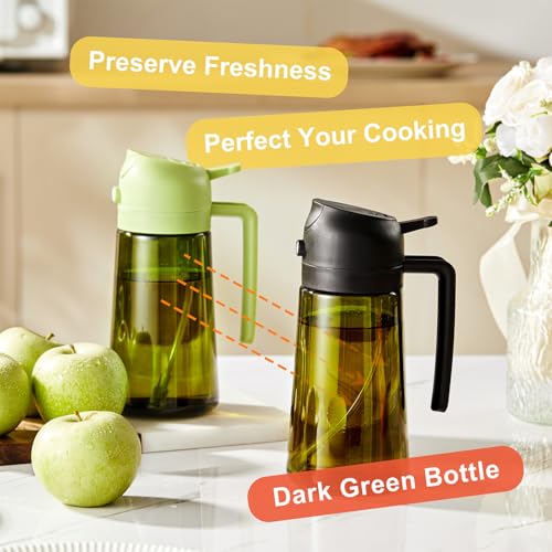 CXINYI - 16oz/470ml Olive Oil Dispenser for Kitchen with Stickers - 2 in 1 Olive Oil Sprayer for Cooking, Air Fryer, and Salad, Green (Light-Proof Kitchen Gadget) - Image 3