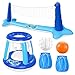 JOYIN Inflatable Volleyball Net Basketball Hoops Pool Float Set Balls Included for KidsAdults Summing Pool Game Floating Summer Floaties Volleyball Court BasketballLDark Blue - Image 3