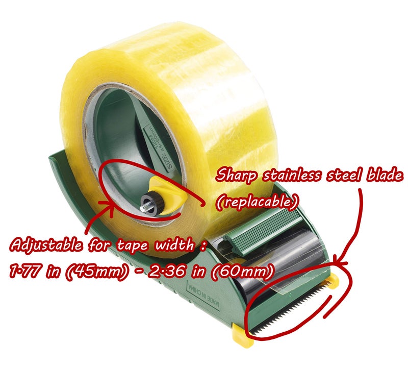 Prosun 2 Inch Packing Tape Gun Dispenser, Width-Adjustable Box Sealer, Lightweight Ergonomic Industrial Heavy Duty Tape Cutter for Carton, Packaging and Box Sealing, Green - Image 2