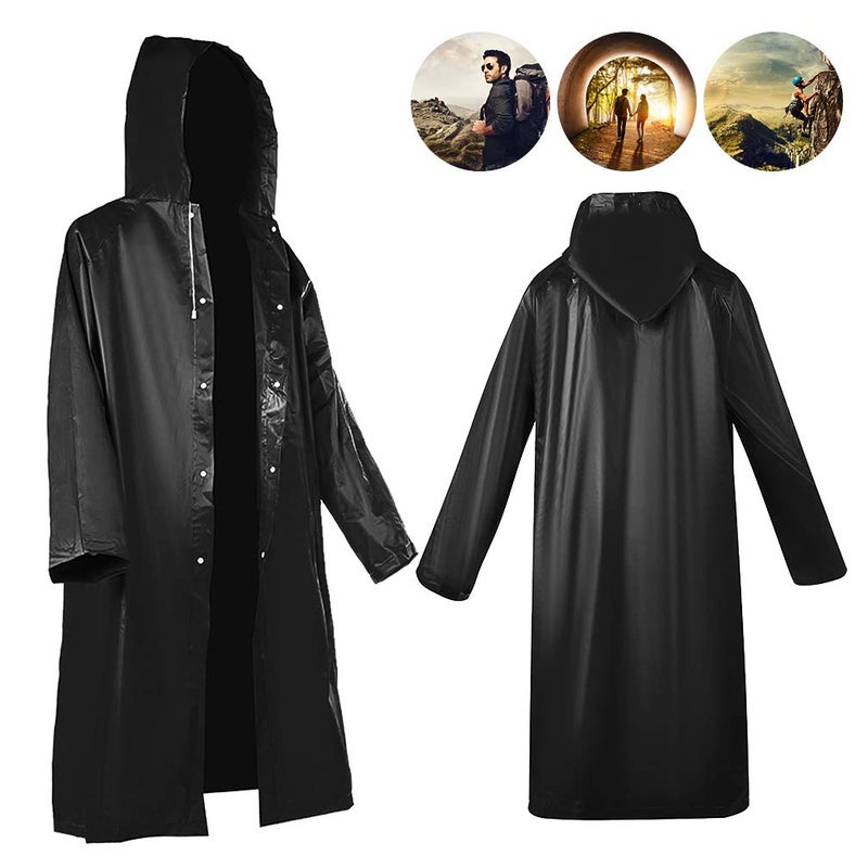 Roctee 2 Pack Black Portable Rain Ponchos, Reusable Rain Jacket for Adults with Hood, Raincoats Outdoor Large, Rain Coat - Image 2