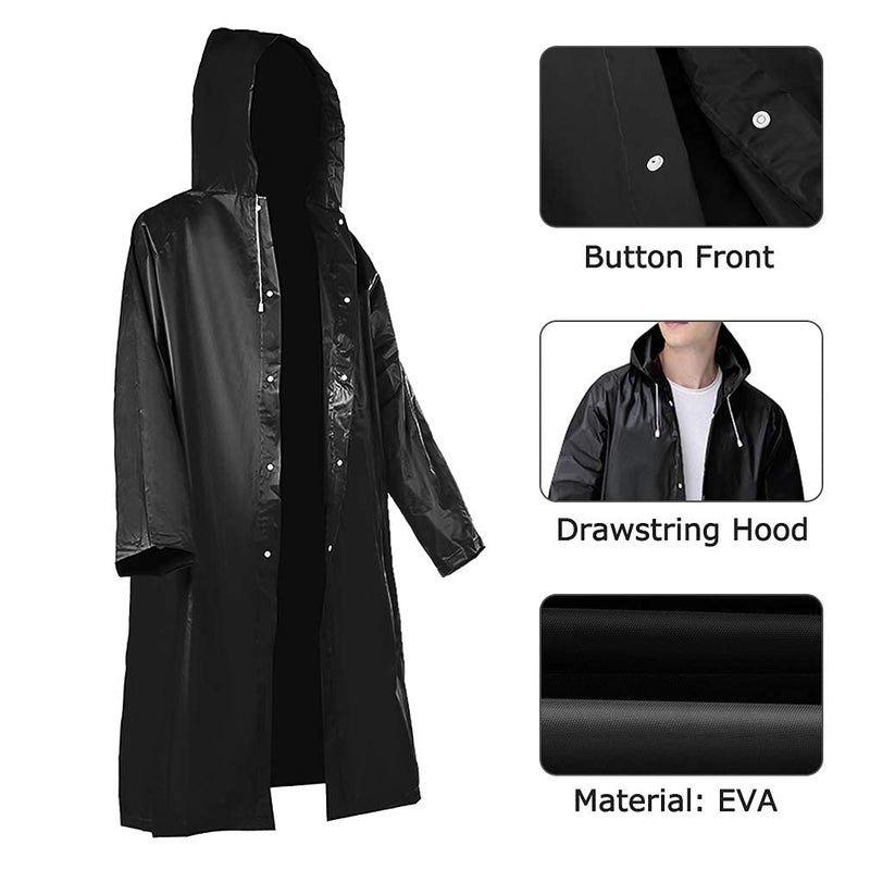 Roctee 2 Pack Black Portable Rain Ponchos, Reusable Rain Jacket for Adults with Hood, Raincoats Outdoor Large, Rain Coat - Image 5