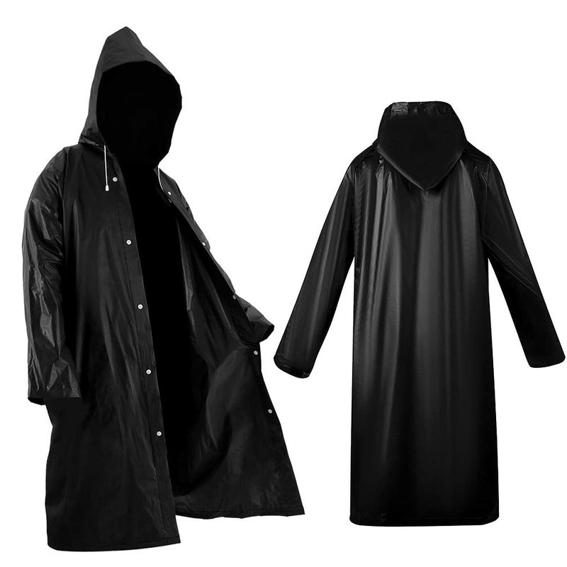 Roctee 2 Pack Black Portable Rain Ponchos, Reusable Rain Jacket for Adults with Hood, Raincoats Outdoor Large, Rain Coat - Image 1