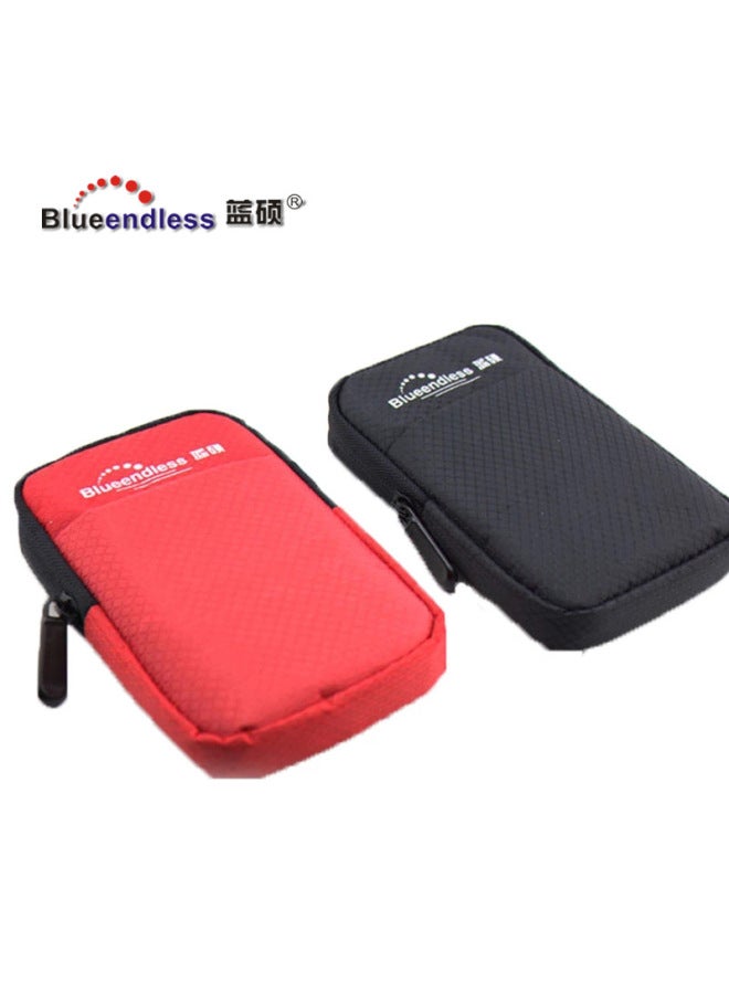 Blue Flourish 2.5 Inch Mobile Hard Drive Storage Bag EVA Leather Canvas Protective Case For Headphones Data Cables And Hard Drives-Color:Black Leather Bag  - Image 4