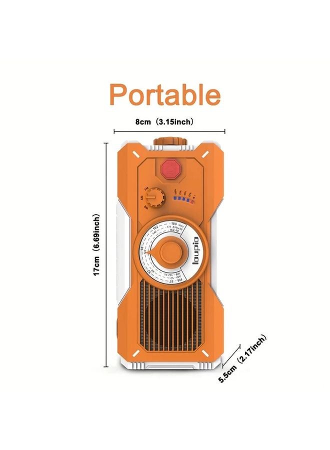 Orange Solar Hand Crank Emergency Radio NOAA Weather 5000mAh Power Bank Flashlight - Image 3