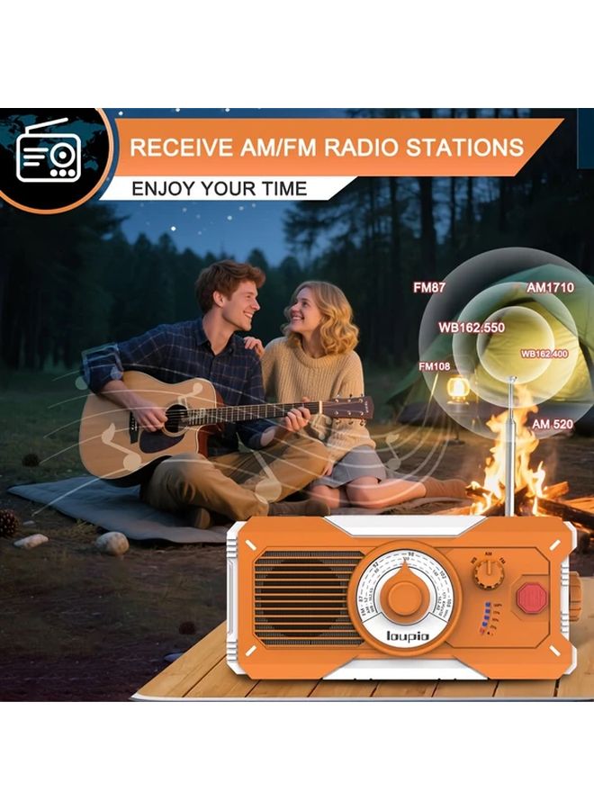 Orange Solar Hand Crank Emergency Radio NOAA Weather 5000mAh Power Bank Flashlight - Image 5