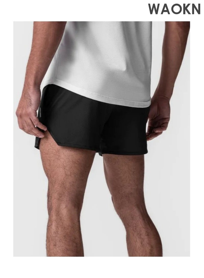 WAOKN Men's running shorts, split style casual jogging shorts, fitness training shorts, casual sports shorts, quick drying mesh breathable shorts, can be used for fitness running training basketball and other scenarios, knee shorts. - Image 2