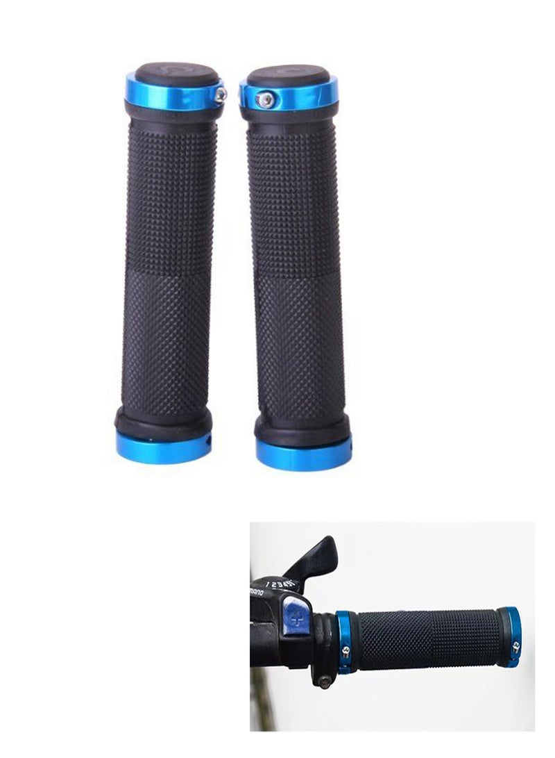 1 Pair Double Lock On Locking Mountain Bike Bicycle Cycling Handle Bar Grips (Blue) - Image 1