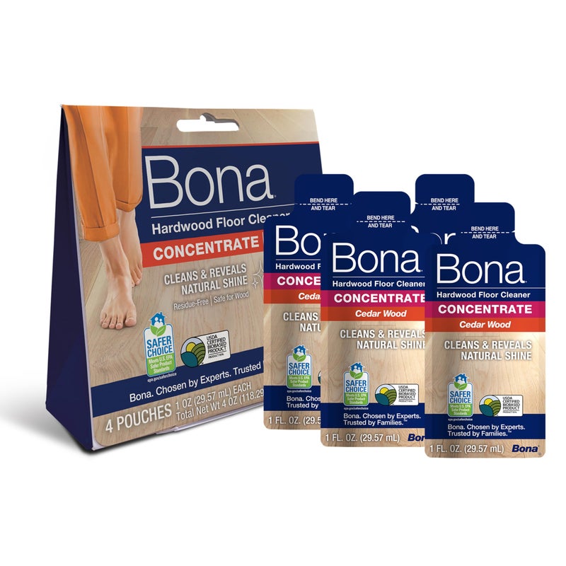 Bona Hardwood Floor Cleaner Concentrate, Cedar Wood Scent, 1 fl oz, Pack of 4 (Makes 128 fl oz) - Residue-Free Floor Cleaning Concentrate Spray Mop and Spray Bottle Refill - For Wood Floors - Image 1
