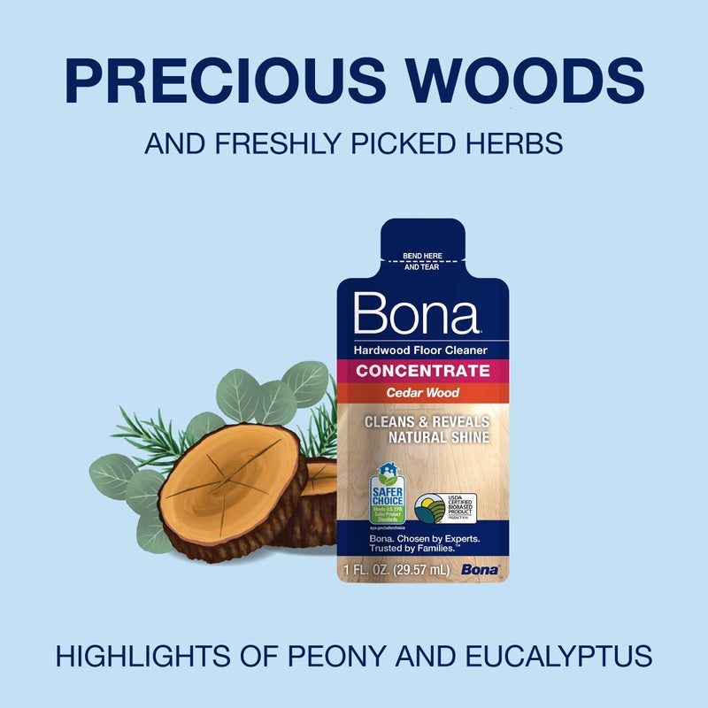 Bona Hardwood Floor Cleaner Concentrate, Cedar Wood Scent, 1 fl oz, Pack of 4 (Makes 128 fl oz) - Residue-Free Floor Cleaning Concentrate Spray Mop and Spray Bottle Refill - For Wood Floors - Image 4