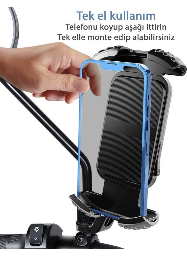 Apera - MT27 Lock System Mirror Mounted Motorcycle Phone Holder Horizontal and Vertical Use - Image 1