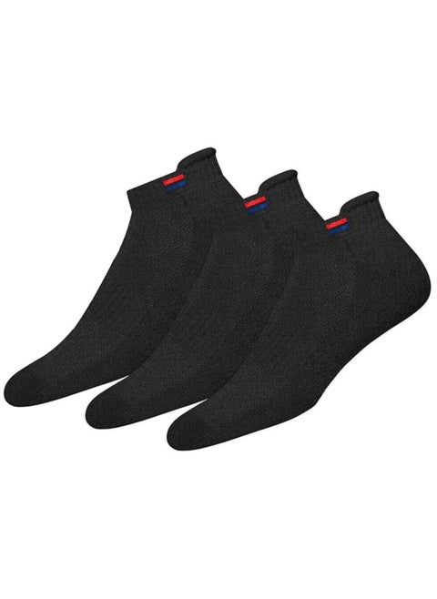 NAVYSPORT Men's Low Cut Athletic Cotton Cushion Ankle Socks with Sports Tab for Running, Gym, Training, Casual Wear, Pack of 3 (Free Size, Black)