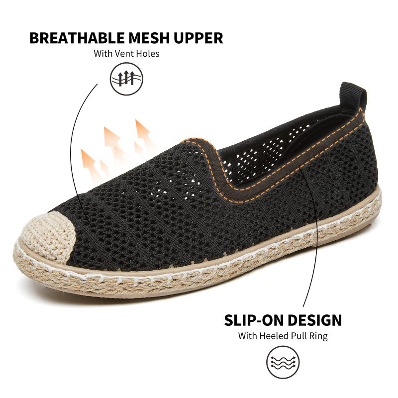 BABUDOG Women's Breathable Mesh Flats Shoes, Soft Loafers Flats, White Slip on Shoes Loafers(Black.US10) - Image 4