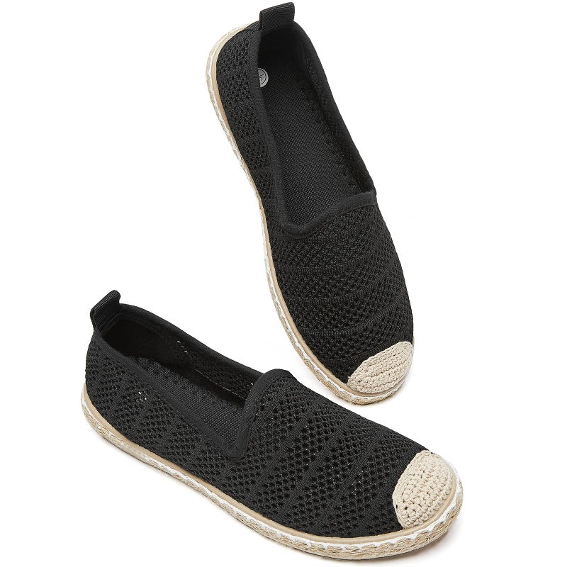 BABUDOG Women's Breathable Mesh Flats Shoes, Soft Loafers Flats, White Slip on Shoes Loafers(Black.US10) - Image 1