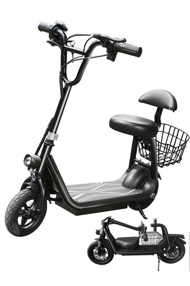 Favarey Electric Kick Scooter with Rear Basket and Front Light Foldable Comfortable Seat, Battery Capacity 36V 5.2Ah Sports Pneumatic Frame Load Basket Up to 80KG Number of Wheels:2 Aluminum Body - Image 1