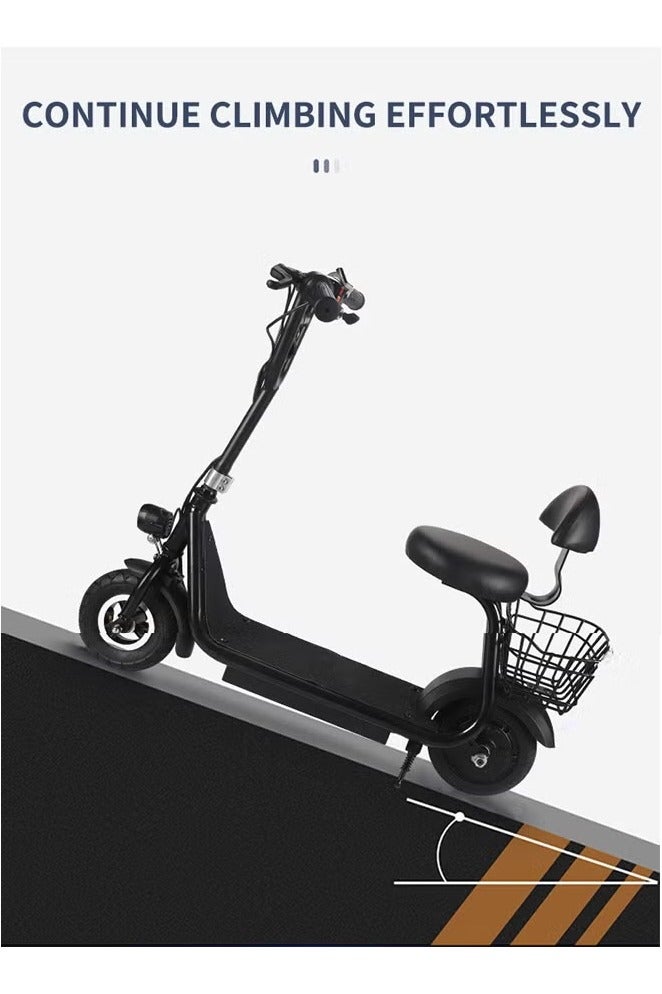 Favarey Electric Kick Scooter with Rear Basket and Front Light Foldable Comfortable Seat, Battery Capacity 36V 5.2Ah Sports Pneumatic Frame Load Basket Up to 80KG Number of Wheels:2 Aluminum Body - Image 4