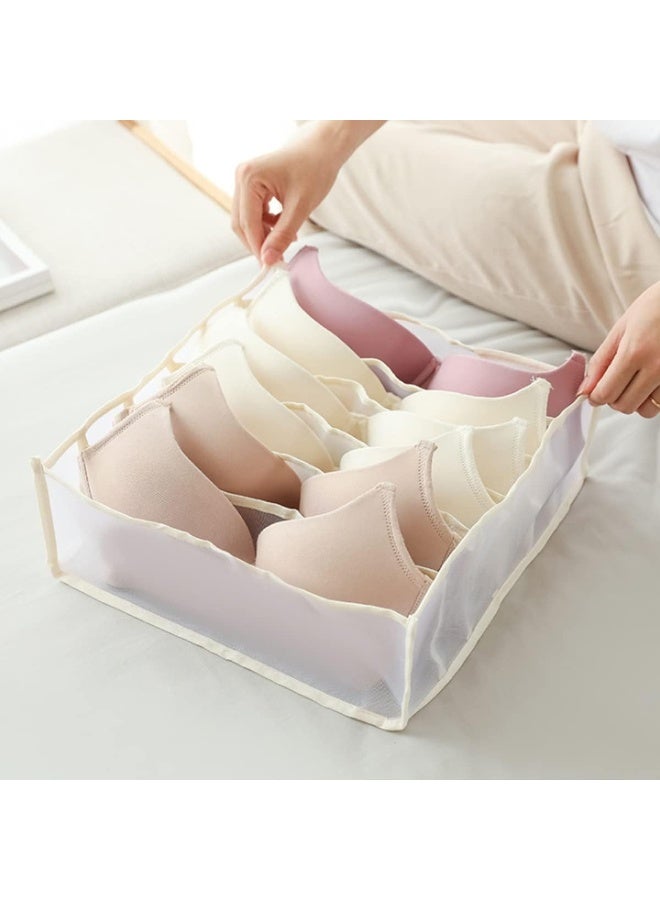 ECVV 3 Pieces Wardrobe Clothes Organizer, Mesh Clothes Storage Organizer For Jeans Pants Bra Underwear Socks, Foldable Drawer Organizers For Clothing Beige - Image 3