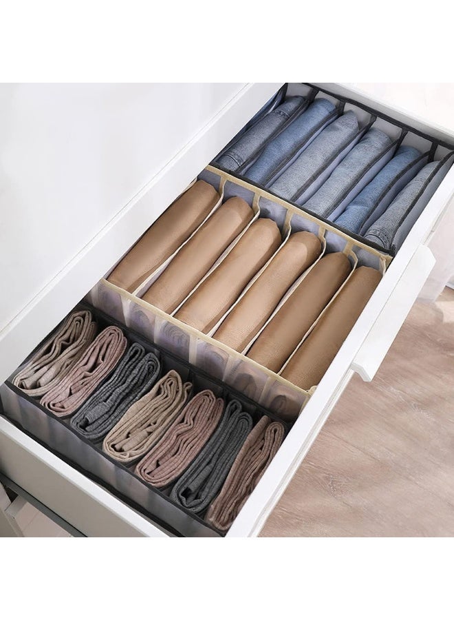 ECVV 3 Pieces Wardrobe Clothes Organizer, Mesh Clothes Storage Organizer For Jeans Pants Bra Underwear Socks, Foldable Drawer Organizers For Clothing Beige - Image 4