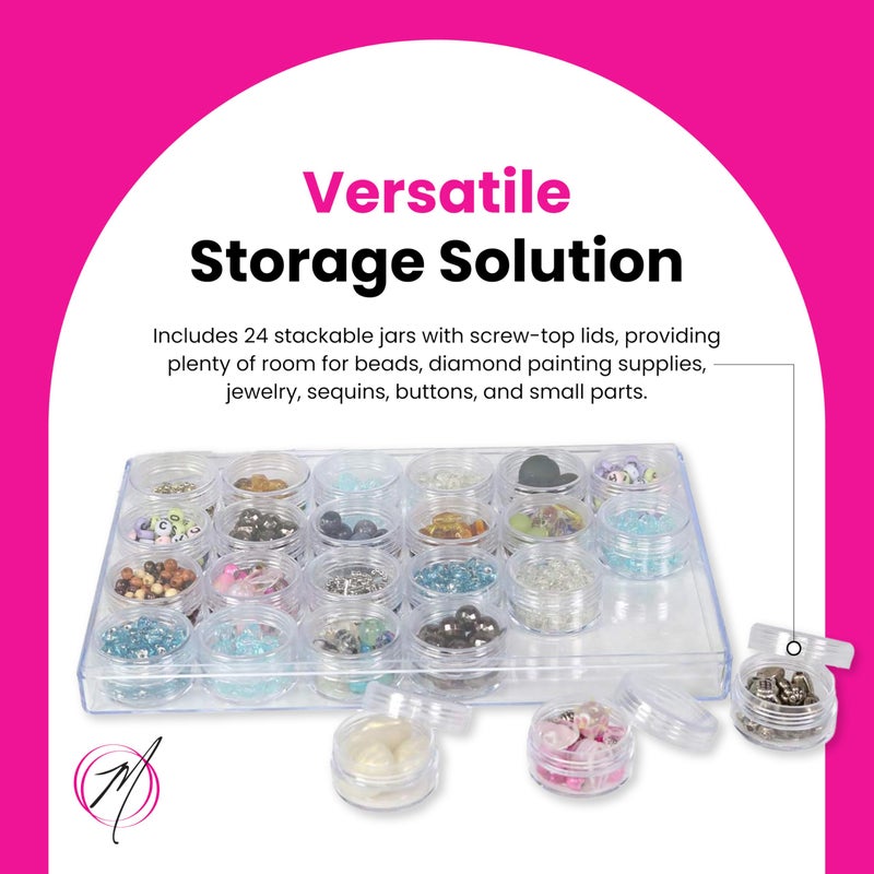 Everything Mary 24-Jar Bead Organizer â€“ Large Clear Plastic Case for Diamond Painting, Jewelry & Craft Beads â€“ Storage Box with Screw-Top Jars for Diamond Art & Small Supplies - Image 4