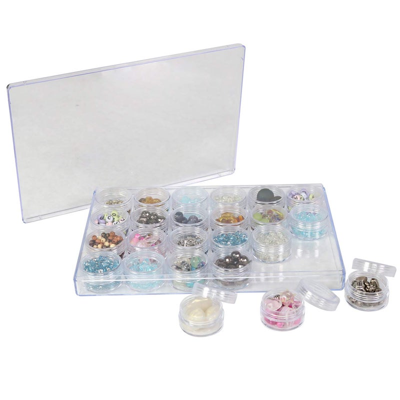 Everything Mary 24-Jar Bead Organizer â€“ Large Clear Plastic Case for Diamond Painting, Jewelry & Craft Beads â€“ Storage Box with Screw-Top Jars for Diamond Art & Small Supplies - Image 1