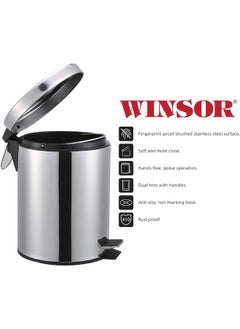 Winsor Winsor Stainless Steel Pedal Dustbin with Removable Inner Bucket - Trash Can Round Shape Dustbin for Bathroom, Home, Kitchen, washrooms, Room and Office 5 ltr  - Image 3