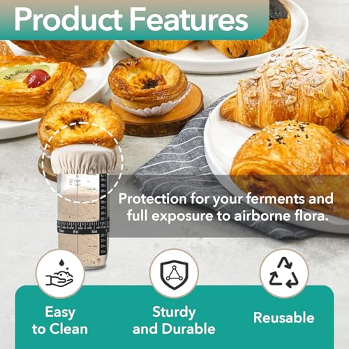 Gfdoso 5 Pcs Sourdough Starter Jar Cover Cloth - Breathable and Reusable Sourdough Jars Covers for 3-4 Inch Jar Mouth (White) - Image 4