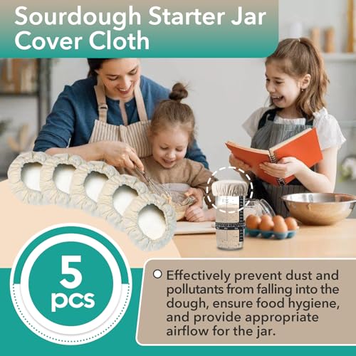 Gfdoso 5 Pcs Sourdough Starter Jar Cover Cloth - Breathable and Reusable Sourdough Jars Covers for 3-4 Inch Jar Mouth (White) - Image 2