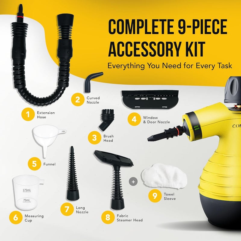 Comforday Multi-Purpose Handheld Pressurized Steam Cleaner with 9-Piece Accessories, Perfect for Stain Removal, Curtains, Car Seats, Floor, Carpet, Window Cleaning - Image 4