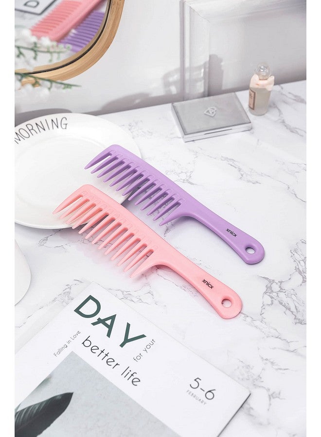 xnicx 3Pcs Wide Tooth Comb Setdetangling Hair Comb For Curlywetthick Hairhair Brush Shower Comb Detangler Hair Wide Comb With Care Handgrip Comb Styling Comb For Womenmen Macaron Purple - Image 2