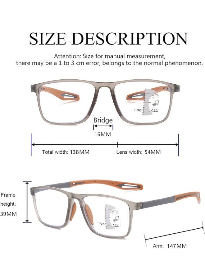 Sports Reading Glasses, HD Anti-blue Light Progressive Multi-focus Reading Glasses for Both Distance and Near Use for Women and Men - 200 Degrees - Image 3