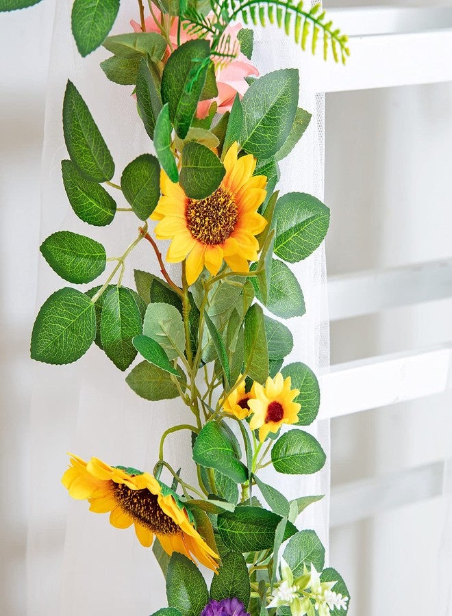 Naidiler Artificial Flower Garland, Sunflower & Rose Vines, Boho Wedding & Birthday Decor, 6ft Straight, Pink & Yellow, Fabric & Plastic - Image 2