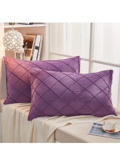 AMICA AMICA Luxurious Diamond Pinch Pleated Crystal Velvet Pillowcases Solid Pintuck Throw Cushion Cover for Home Decor Hidden Zipper Closure (Purple, 20'' X 26'' Inch)  - Image 1