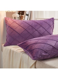 AMICA AMICA Luxurious Diamond Pinch Pleated Crystal Velvet Pillowcases Solid Pintuck Throw Cushion Cover for Home Decor Hidden Zipper Closure (Purple, 20'' X 26'' Inch)  - Image 3