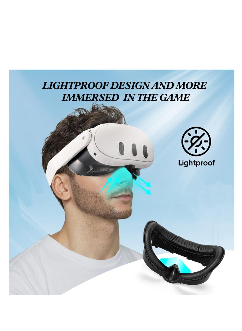 SYOSI - VR Facial Interface Bracket & PU Leather Foam Face Cover Compatible with Meta Quest 3, Sweat-Proof Replacement Meta Quest 3 VR Headset Accessories Facial Pad, Ventilation Design (4-in-1 Black) - Image 1