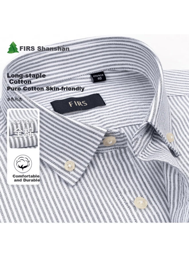 Firs Pure Cotton Oxford Long Sleeve Shirt Men Spring Autumn Youth Fashion Professional Workwear Gray Striped 44 - Image 1