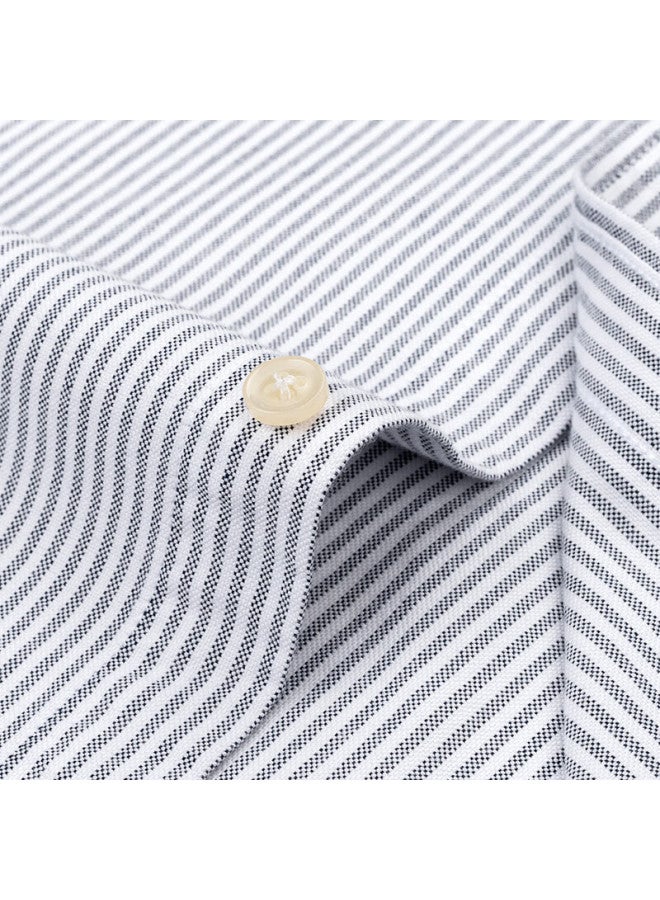 Firs Pure Cotton Oxford Long Sleeve Shirt Men Spring Autumn Youth Fashion Professional Workwear Gray Striped 44 - Image 3