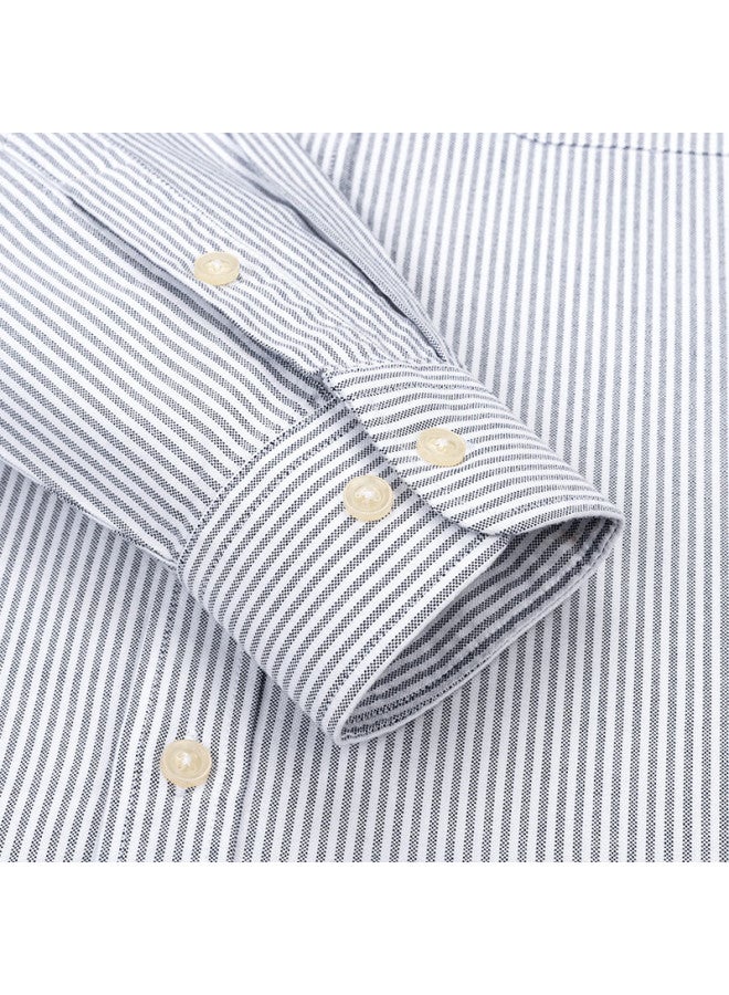 Firs Pure Cotton Oxford Long Sleeve Shirt Men Spring Autumn Youth Fashion Professional Workwear Gray Striped 44 - Image 5