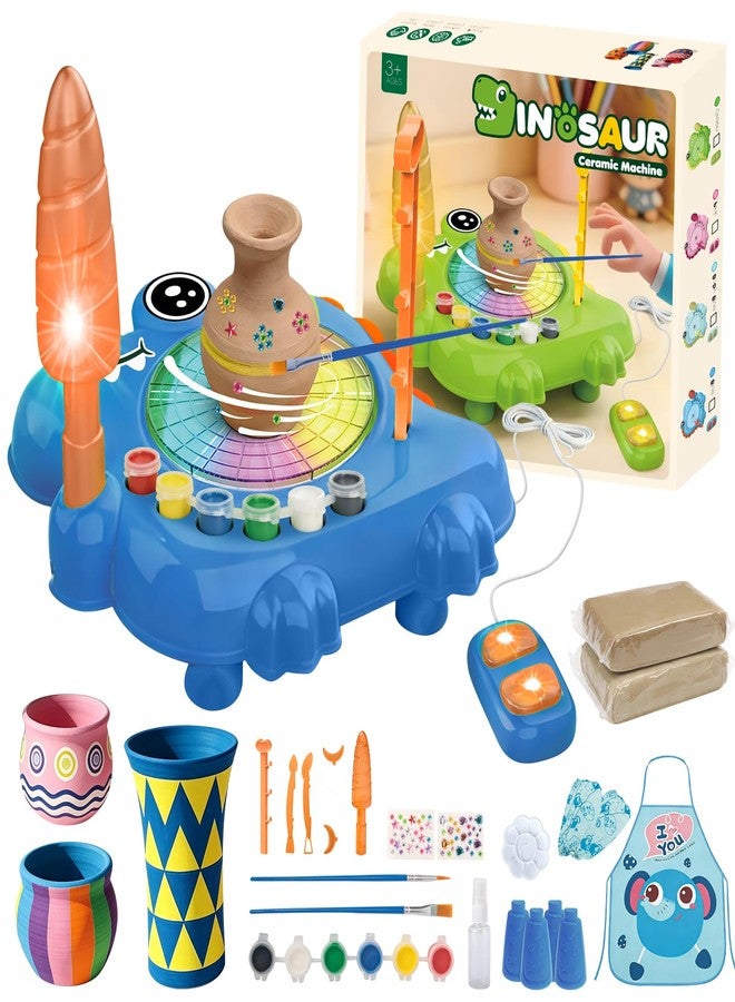 JIMI Kids Pottery Wheel Kit - Clay Toy Arts and Crafts for Kids Ages 4-8, Kids Pottery Studio with Foot Pedal & Apron, Air Dry Clay Pottery Craft Kit Gift for Girls Boys Age 3+, Dinosaur - Image 1