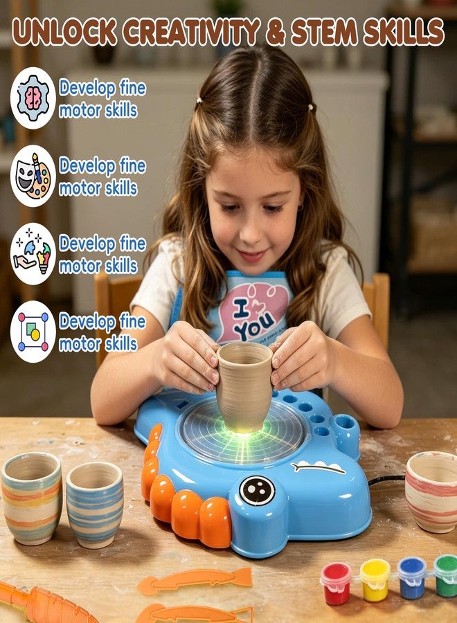 JIMI Kids Pottery Wheel Kit - Clay Toy Arts and Crafts for Kids Ages 4-8, Kids Pottery Studio with Foot Pedal & Apron, Air Dry Clay Pottery Craft Kit Gift for Girls Boys Age 3+, Dinosaur - Image 4