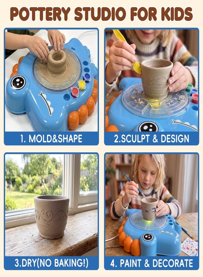 JIMI Kids Pottery Wheel Kit - Clay Toy Arts and Crafts for Kids Ages 4-8, Kids Pottery Studio with Foot Pedal & Apron, Air Dry Clay Pottery Craft Kit Gift for Girls Boys Age 3+, Dinosaur - Image 2