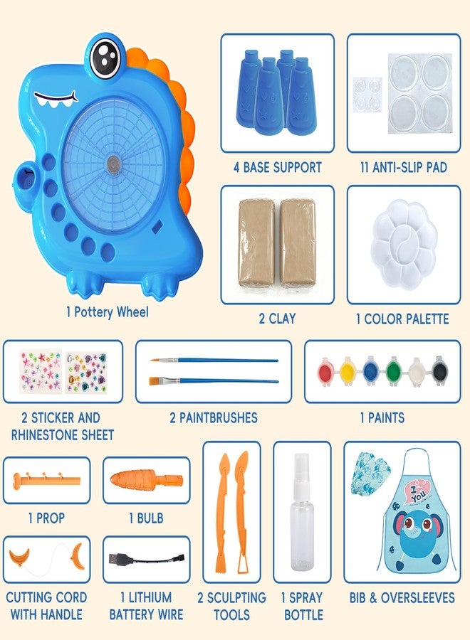 JIMI Kids Pottery Wheel Kit - Clay Toy Arts and Crafts for Kids Ages 4-8, Kids Pottery Studio with Foot Pedal & Apron, Air Dry Clay Pottery Craft Kit Gift for Girls Boys Age 3+, Dinosaur - Image 5