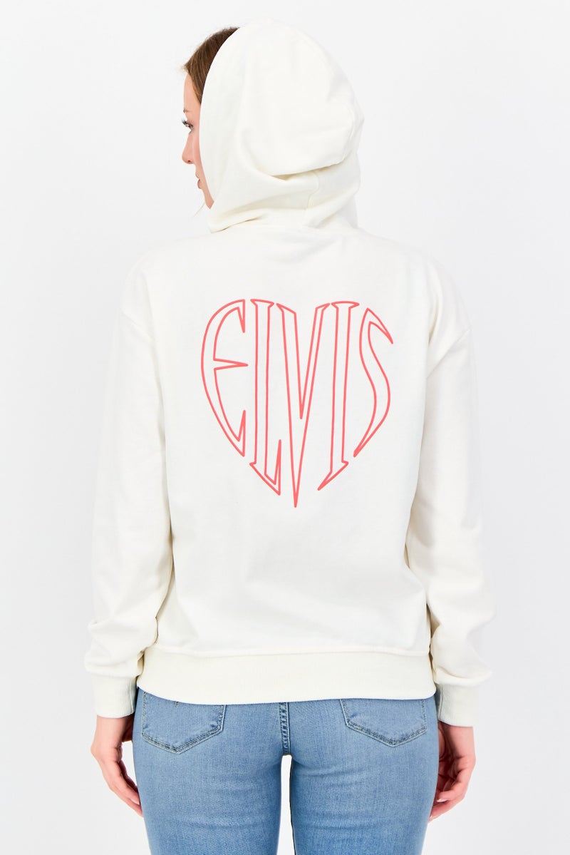 ELVIS هودي نسائي بأكمام طويلة وشعار مطرز، كريمي - Image 3