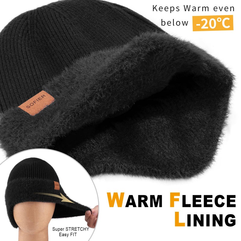 Sofier Winter Hat Fleece Lined Beanie with Earflap Neck Warmer Scarf Touchscreen Gloves Warm Knit Set for Men Women - Image 5