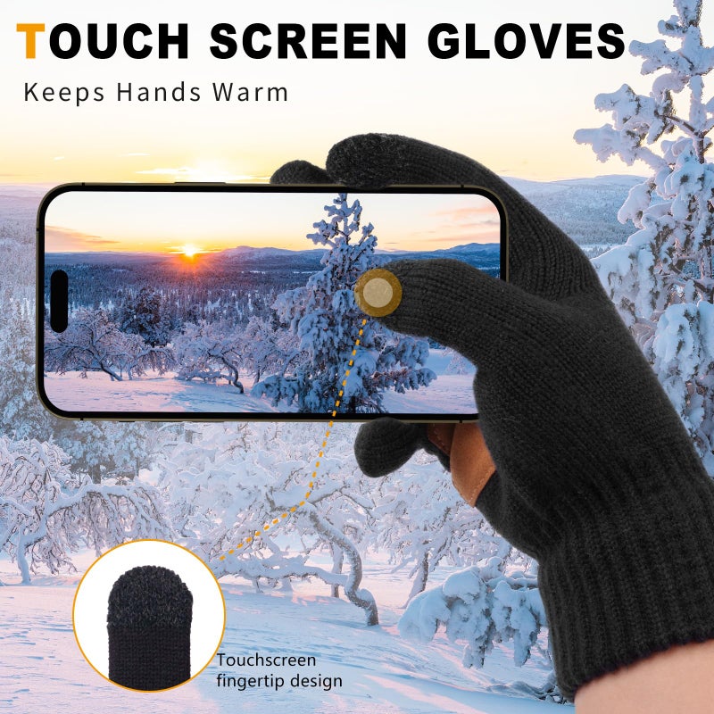 Sofier Winter Hat Fleece Lined Beanie with Earflap Neck Warmer Scarf Touchscreen Gloves Warm Knit Set for Men Women - Image 4