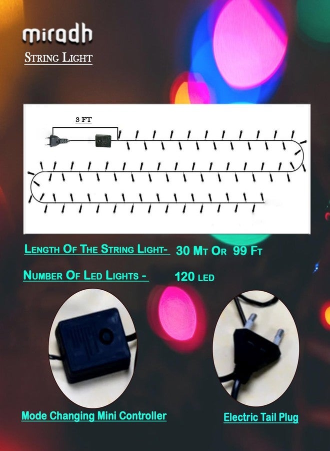 MIRADH 30M 120 Led Outdoor String Lights Decoration 8 Modes Diwali Lights for Decoration for Home,Lights for Diwali Decoration,led Lights for Home Decoration led Strip Lights (Multicolor) - Image 2