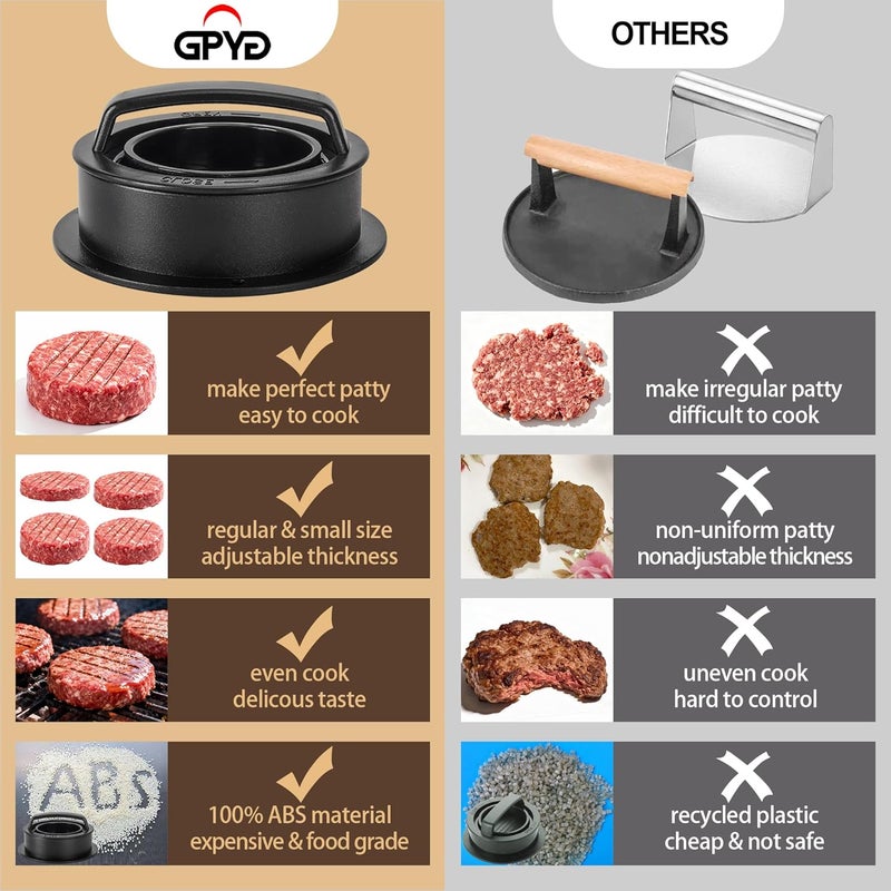 GPYG Hamburger Press Patty Maker, Burger Press, 3 in 1 Non-Stick Meat Beef Veggie Hamburger Mold, Kitchen Gadgets to Make Patty for Stuffed Slider BBQ Barbecue Grilling - Image 3