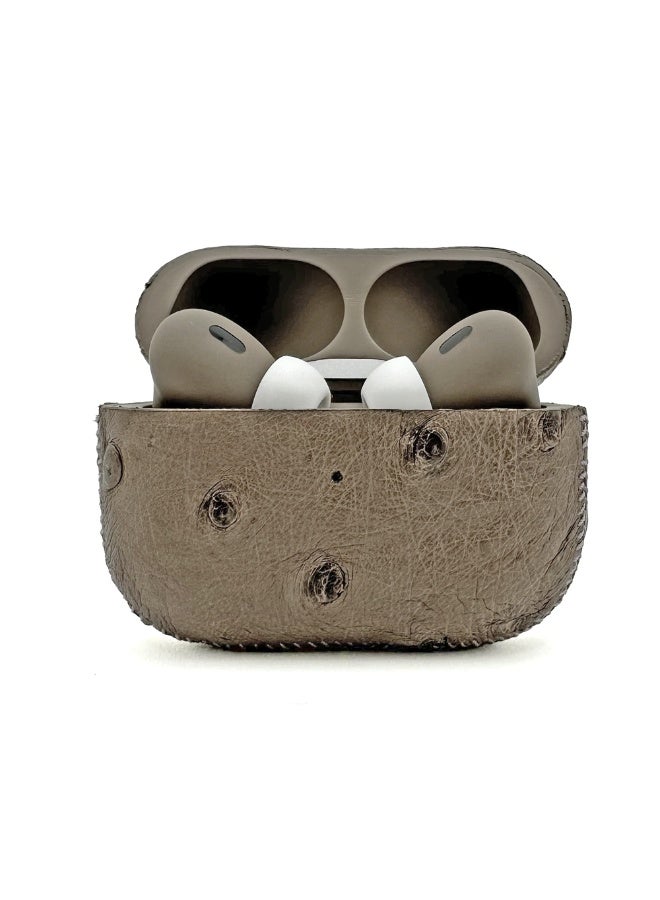 Craft Merlin Craft Customized Apple AirPods Pro 3 Bluetooth Earbuds – Leather Ostrich Taupe - Image 1