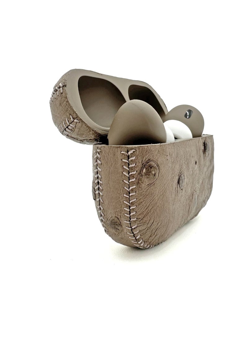 Craft Merlin Craft Customized Apple AirPods Pro 3 Bluetooth Earbuds – Leather Ostrich Taupe - Image 2