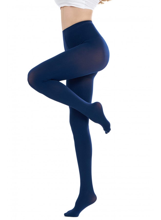 CozyWow Women's 80D Soft Solid Color Semi Opaque Footed Tights High Waist Womens Tights(L-XL, Dark Blue) - Image 1